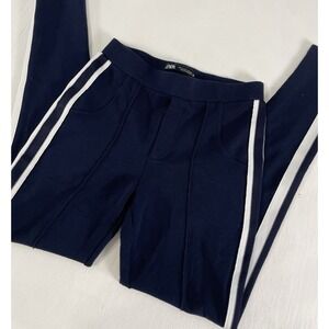 Zara Navy Blue Side Stripe Leggings Athletic Y2K Women's Size S Stretch Active‎
